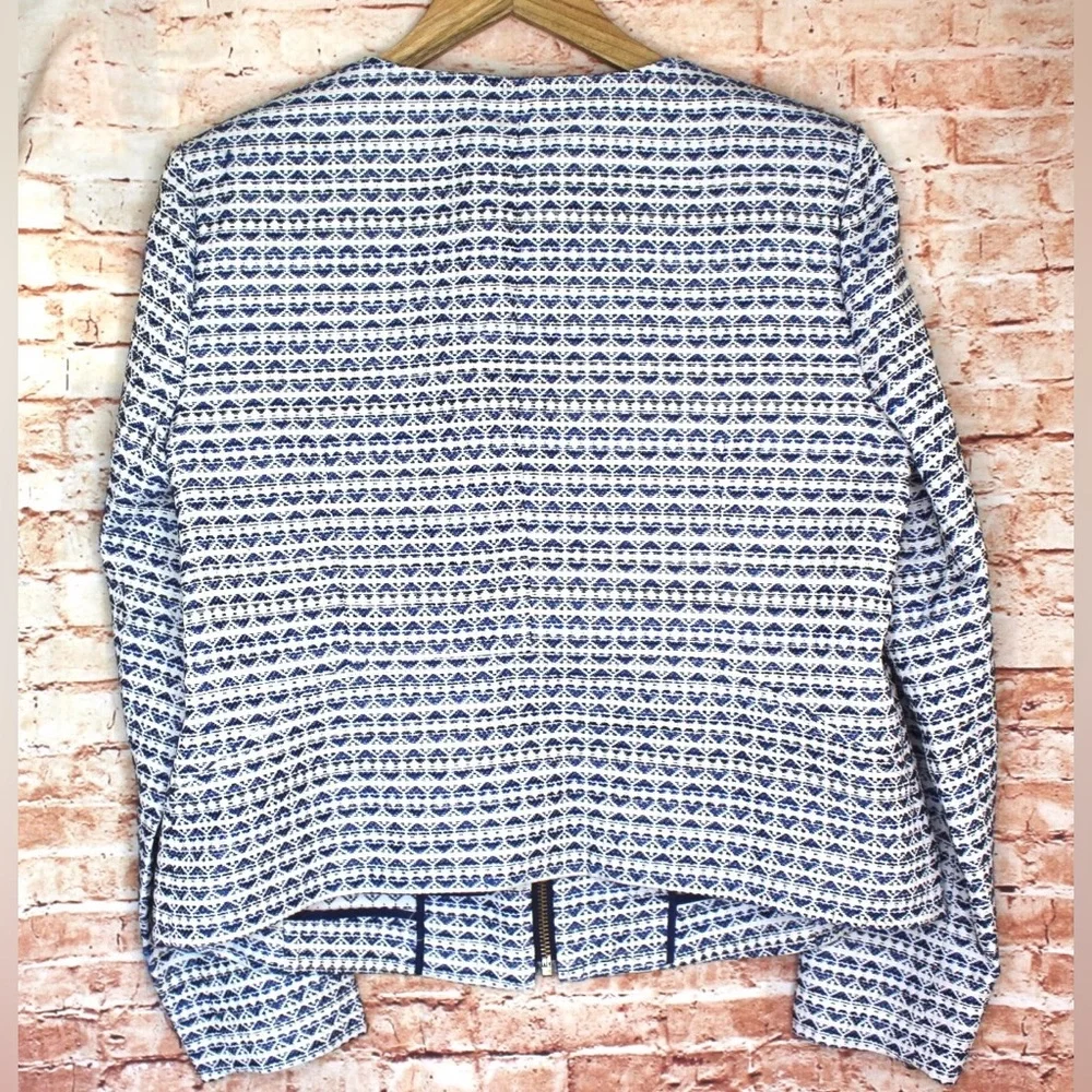 J. Crew Navy and White Heart Textured Jacquard Zip-Up Jacket Blazer